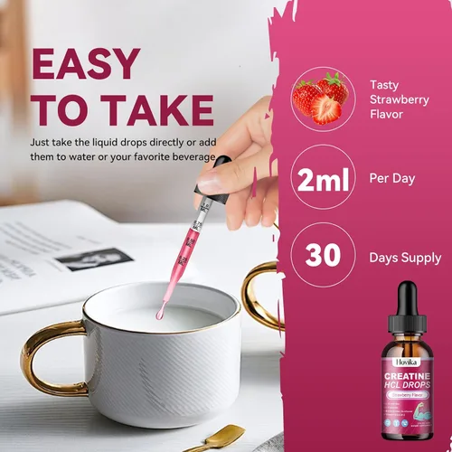 Miniatura 6 de Gotas líquidas de creatina HCL para hombres y mujeres, clorhidrato de creatina con L-carnitina, L-glutamina, BCAA, vitamina B12 y B6