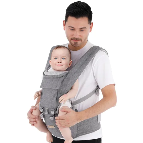 Miniatura 8 de Portabebés Recién Nacido a Niño: 9 en 1 Portabebés Convertible Ergonómico Portabebés Para Todas Las Temporadas, Posiciones M, Correa Ajustable Gris