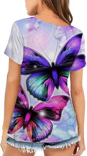 Miniatura 4 de Camisetas para mujer con estampado floral 3D de mariposa, camiseta de manga corta con cuello redondo informal