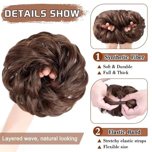 Miniatura 3 de Morica - Extensión de cabello sintético en forma de moño estilo ondulado, recogido y desordenado, y con banda elástica para mujeres (4/30#)