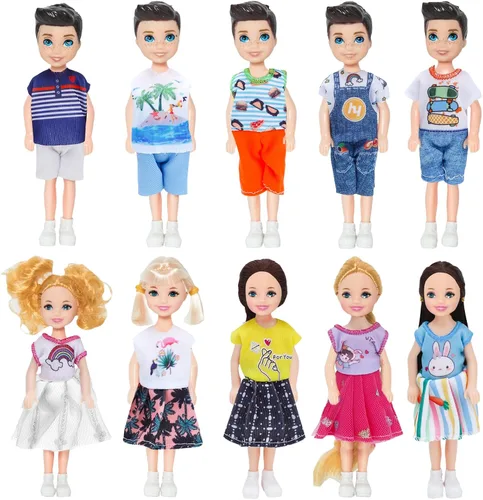 ONEST 10 juegos de mini muñecas de 5 pulgadas con ropa de muñeca, trajes de fiesta para niños, accesorios para muñecas