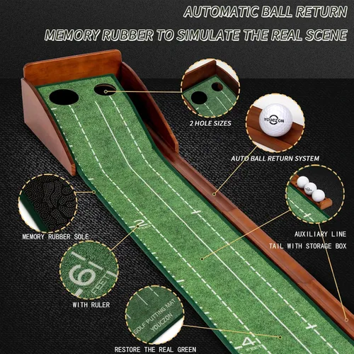 Miniatura 3 de YOUCZON Putting Green en interiores, tapete de golf con retorno automático de bola, superficie de terciopelo de cristal de alta calidad, tapete