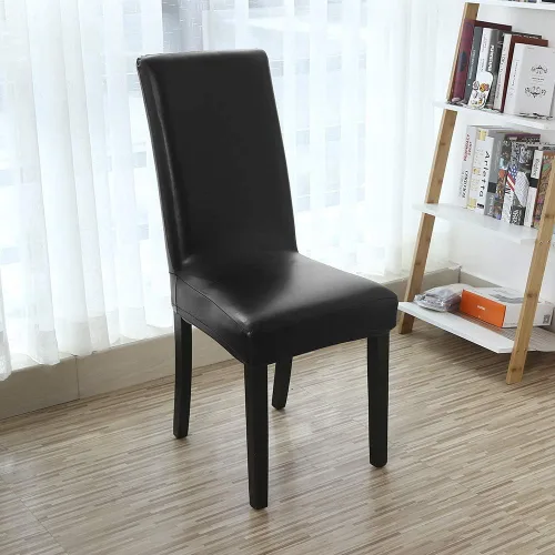 Miniatura 7 de YISUN Fundas para sillas de comedor, cuero sintético macizo, impermeable y resistente al aceite, elásticas, protectoras (negro, paquete de 4)