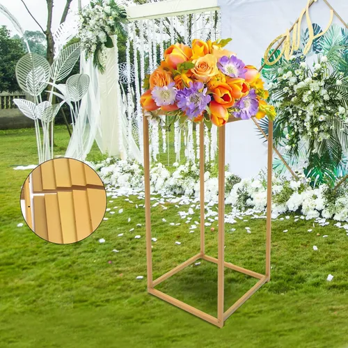 Miniatura 9 de LOYALHEARTDY Soporte de flores de boda dorado, jarrón geométrico de metal para boda, soporte de columna, estante de exhibición de flores, centro
