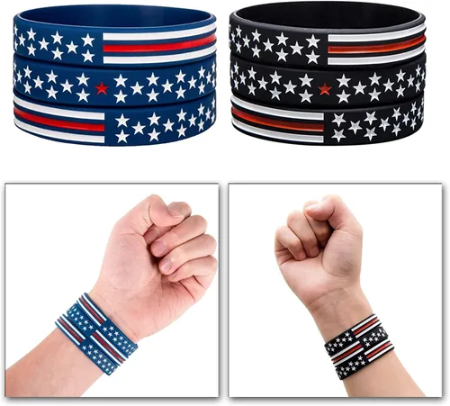 Miniatura 6 de COYOUCO Paquete de 10 pulseras con la bandera estadounidense, fina línea roja, de goma de silicona, para americanismo, patriótico, vacaciones