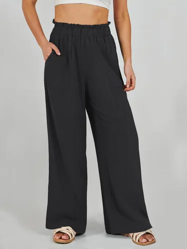 Miniatura 3 de ANRABESS Pantalones palazzo de lino para mujer, estilo casual, holgados, cintura alta, pierna ancha, pantalones de playa con bolsillo