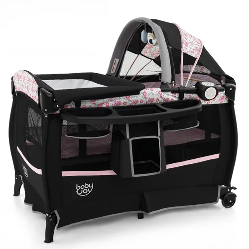 Miniatura 11 de BABY JOY 4 en 1 Pack and Play, corralito portátil para bebé con moisés y cambiador abatible, toldo, cuna infantil con cesta de almacenamiento, bolsa