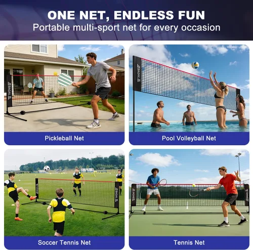Miniatura 5 de BAGAIL Red de bádminton, red de voleibol para niños de altura ajustable, red de nailon plegable de 10 pies/14 pies/17 pies de ancho, red de tenis