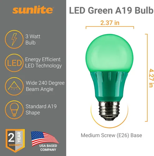 Miniatura 3 de Sunlite 80146 - Foco de luz LED de color A19, 3 W (equivalente a 25 W), base mediana E26, no regulable, certificación UL, decoración de fiestas