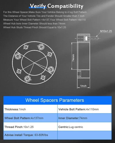 Miniatura 4 de ECCPP 4 adaptadores de espaciadores de rueda de 4 lengüetas de 1 pulgada, conversión de 4x110 a 4x137 10x1.25 2.913 in para 2007-2016 para Rancher