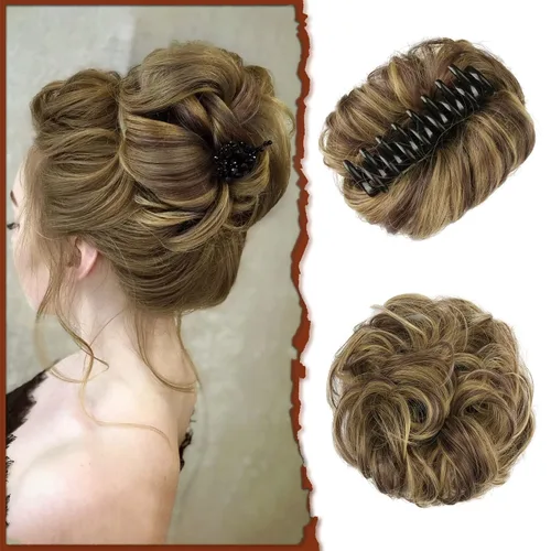 Miniatura 14 de SOFEIYAN Pinza de Gancho Moño Desordenado de Cabello Sintéticico, Cabello Ondulado y Rizado, Pinza de Cabello en Gancho, Chignon, Cola de Caballo
