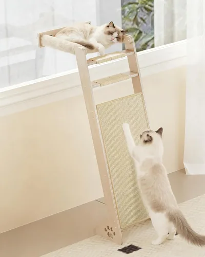 Percha para ventana de gato con almohadilla para rascar, árbol trepador de 51 pulgadas, incluye hamaca escalera para gatos con 2 ventosas para