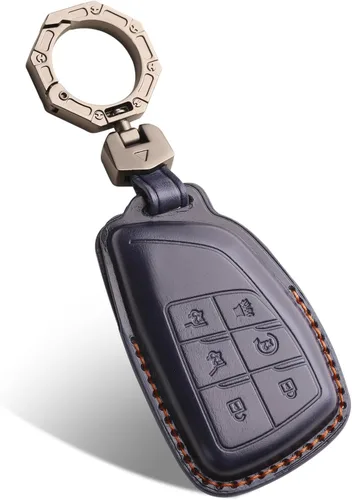 Miniatura 14 de QBUC Funda para llavero de cuero genuino Chevy, funda inteligente para llavero compatible con Chevy 2025 2024-2021 Tahoe Suburban GMC Yukon GM