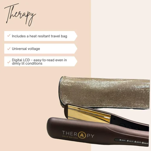 Miniatura 3 de Therapy Iron Gold Edition - Placas de cerámica de 1 1/4 pulgadas con tecnología infrarroja que repara el cabello Dorado