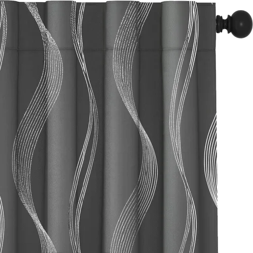 Miniatura 2 de Deconovo - Cortinas blackout con aislamiento térmico para comedor y cocina, estampado a rayas plateadas, trabillas traseras y bolsillo para Gris