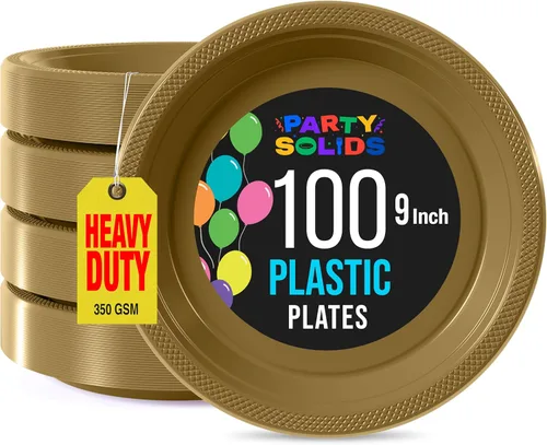 Miniatura 7 de Exquisitos platos de plástico rojo Party Solids para fiesta, platos desechables rojos de 9 pulgadas, juego de vajilla de plástico resistente, 100