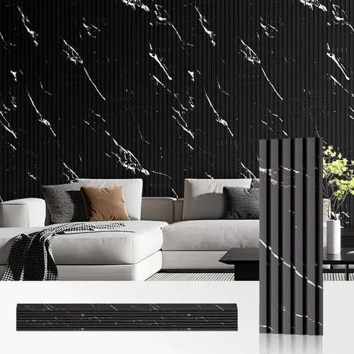 Miniatura 42 de OUZUGIE WPC Paneles de Pared de Rejilla Acústica, Paquete de 8 Paneles de Pared 3D de 114 x 6 Pulgadas para Decoración de Paredes Interiores, Sala