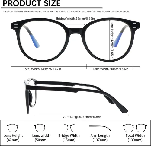 Miniatura 2 de Paquete de 5 lentes de lectura con bloqueo de luz azul, bisagras de resorte, redondas, de moda, para mujeres y hombres, antirreflejos, lectores