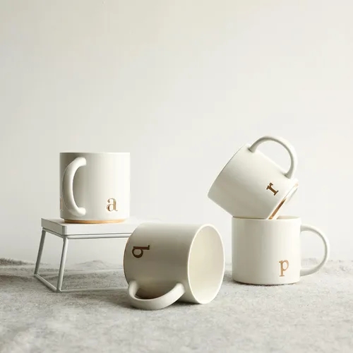 Miniatura 6 de COLLECTIVE HOME - Tazas de cerámica con monograma, tazas de café con inicial dorada de 15 onzas, elegantes tazas de té del alfabeto, elegante taza p