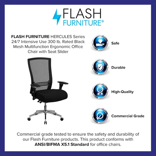 Miniatura 2 de Flash Furniture HERCULES Series 24/7 Uso Intensivo 300 lb. Silla de oficina ergonómica multifunción de malla negra con deslizador de asiento