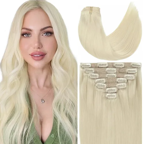 Miniatura 50 de Caliee Extensiones de cabello con pinzas de cabello humano 14 pulgadas Color 1 Negro azabache trama doble invisibles Extensiones de cabello humano