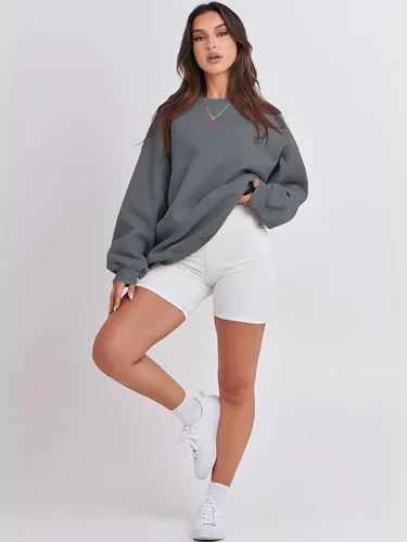 Miniatura 4 de ANRABESS Sudadera de manga larga para mujer, casual, cuello redondo, ajuste holgado, sudadera con capucha de forro polar para otoño
