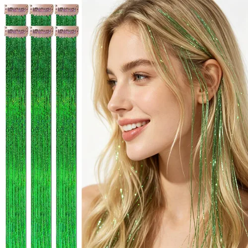Miniatura 10 de Celinebella 6 extensiones de cabello con clip de mezcla de color rojo, plateado y azul, 6 unidades, resistentes al calor, para mujeres, 17-Azul