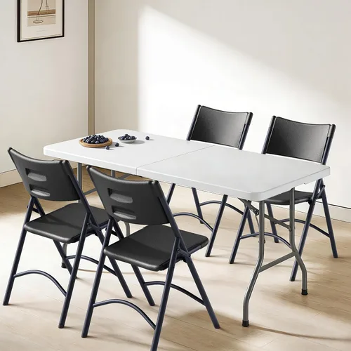 Miniatura 9 de Paquete de 4 sillas plegables, sillas plegables portátiles para exteriores con marco de acero, capacidad de 350 libras, sillas plegables de plástico
