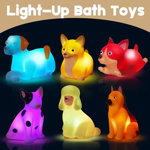 Miniatura 2 de Juguetes de Baño para Niños Pequeños de 1-3 años: Set de 6 Piezas de Juguetes de Baño de Perro Iluminados, Juguetes de Baño para Bebés, Juguetes