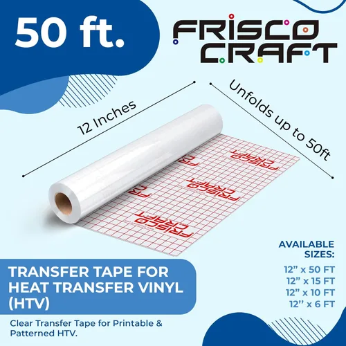 Miniatura 2 de Frisco Craft Cinta de transferencia de vinilo de transferencia de calor – Cinta transparente para planchar con estampado HTV y papel adhesivo