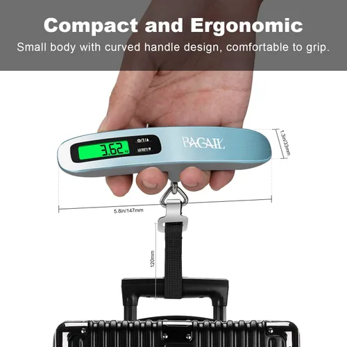 Miniatura 7 de BAGAIL Báscula digital de equipaje, báscula de equipaje colgante de 110 libras con pantalla LCD retroiluminada, báscula de pesaje portátil