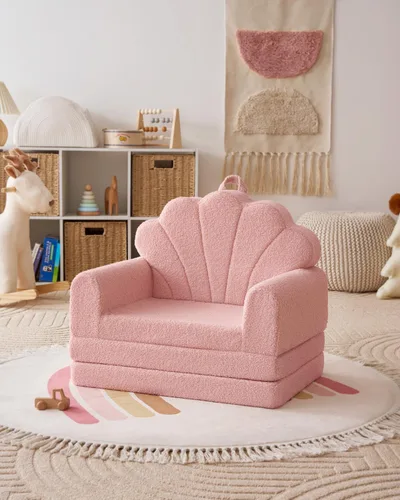 Miniatura 4 de Blissful Diary Sofá para niños, sofá plegable suave 2 en 1, silla para niños pequeños, sofá convertible a tumbona, muebles para niños para sala