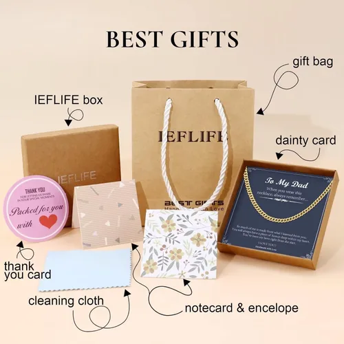 Miniatura 7 de IEFLIFE Cadena cubana de regalo para hombres, negrooroplata, cadena de eslabones cubanos gruesos, regalos para hombres, él, día del padre