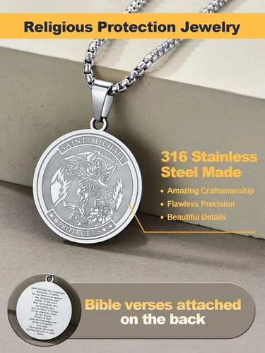 Miniatura 248 de U7 Saint Benedict/Michael Medal Necklace, 316L Stainless Steel Virgin Mary Necklace for Men Women, Bible Verse Protection Necklace Catholic