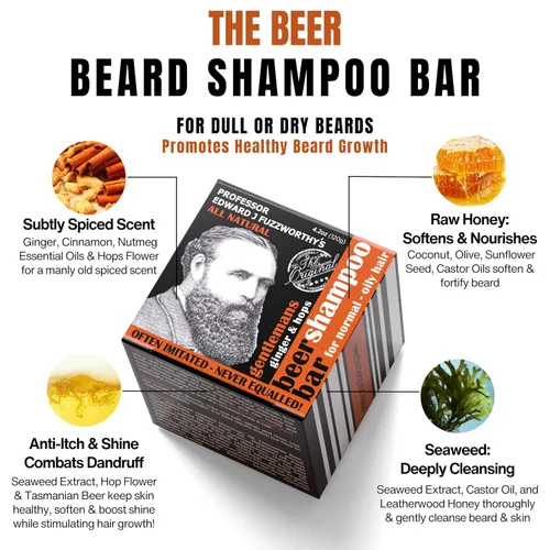 Miniatura 3 de Professor Fuzzworthy's Gentlemans BEER - Barra de champú para barba y cabello normal, seco y graso PERFUMADO con aceites completamente naturales