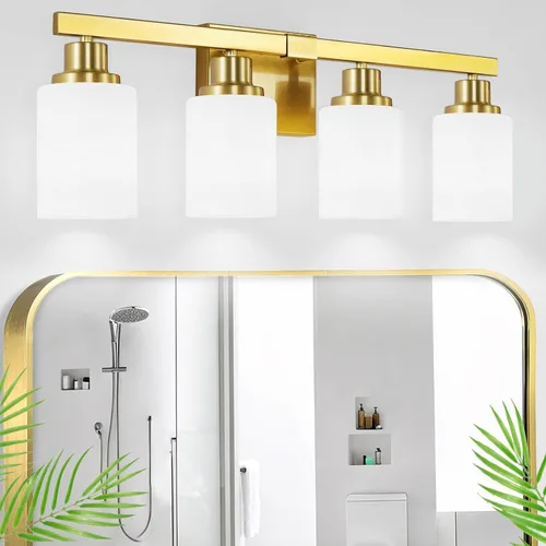 Miniatura 14 de Juego de 2 apliques de pared para baño, 1 luz negra, apliques de pared modernos para interiores con pantallas de vidrio blanco, lámpara de pared
