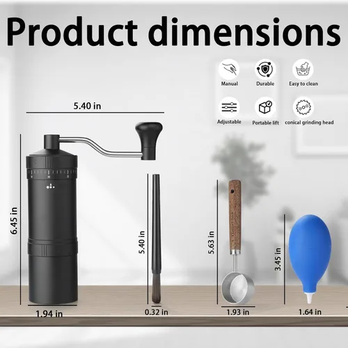 Miniatura 2 de Molinillo de café manual con rebaba cónica de acero inoxidable de 7 estrellas, molinillo de café portátil con ajuste de molienda ajustable externo