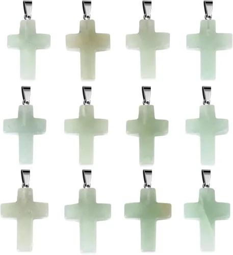 Miniatura 14 de Cadikez 12 piezas colgantes de cruz de piedra natural, cristales curativos de cuarzo chakra reiki colgantes de piedras preciosas dijes a granel