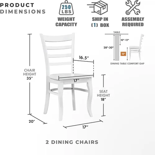 Miniatura 2 de Lexicon Juego de 2 sillas de comedor modernas, sillas de cocina y comedor de madera de caucho macizo, sin brazos, respaldo de escalera, fácil