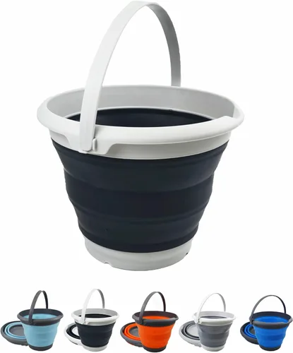 Miniatura 8 de SAMMART Cubo de plástico plegable de 8,5 L (2,2 galones) - Tina redonda plegable - Cubo de agua portátil para pesca - Maceta al aire libre que Gris