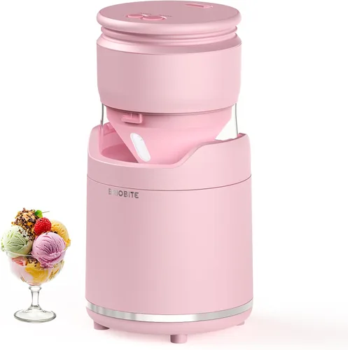 BRIOBITE Máquina para hacer helados de servicio suave, recargable y compacta para gelato casero, sorbete y yogur congelado, elegante diseño rosa,