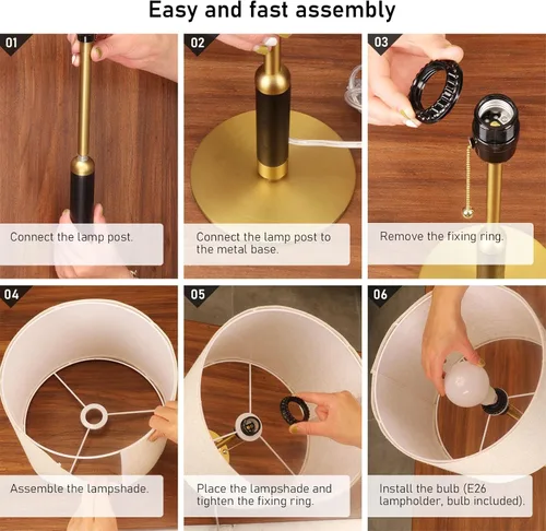 Miniatura 4 de Lámpara de mesa moderna de mediados de siglo de 21 pulgadas con interruptor de cadena de tracción, lámparas de noche de luz de 3