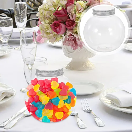 Miniatura 7 de MAGICLULU Tarro de plástico esférico para caramelos, 5 unidades, con forma de globo, botella redonda transparente para almacenamiento de aperitivos