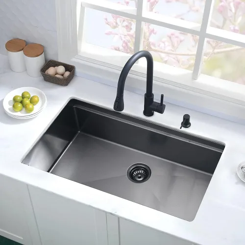 Miniatura 3 de Fregadero de cocina negro de 25 pulgadas para montaje inferior, fregadero de cocina de acero inoxidable negro de 25 x 19 pulgadas, fregadero
