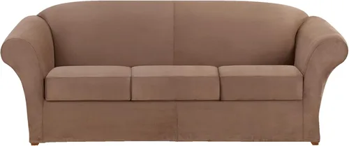 Miniatura 24 de SURE FIT funda para silla con alas y cojín en T de gamuza suave, de una pieza, ajuste relajado, poliéster, lavable a máquina, color chocolate