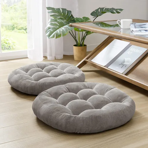 Miniatura 87 de Juego de 2 almohadas de suelo de meditación, almohadas cuadradas grandes para adultos, cojín de pana copetuda para sala de estar de tatami, gris, 22