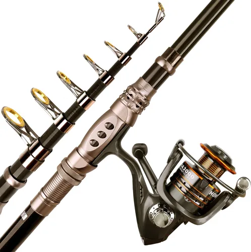 Miniatura 7 de PLUSINNO Combo de caña de pescar y carrete. Caña de pescar telescópica de fibra de carbono con carrete. Kit de pesca para agua salada y agua dulce.