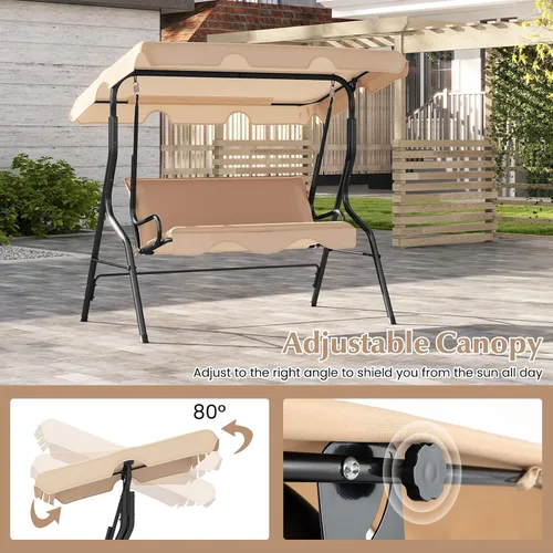 Miniatura 4 de RELAX4LIFE Silla columpio para porche para 3 personas, columpio para exteriores con toldo ajustable, cojín extraíble y soporte de marco de metal