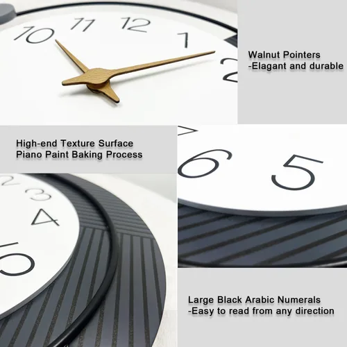Miniatura 3 de Dankeit Reloj de pared decorativo de 40 cm, silencioso y sin tictac, de cuarzo, operado con batería, reloj grande para sala de estar, cocina, baño