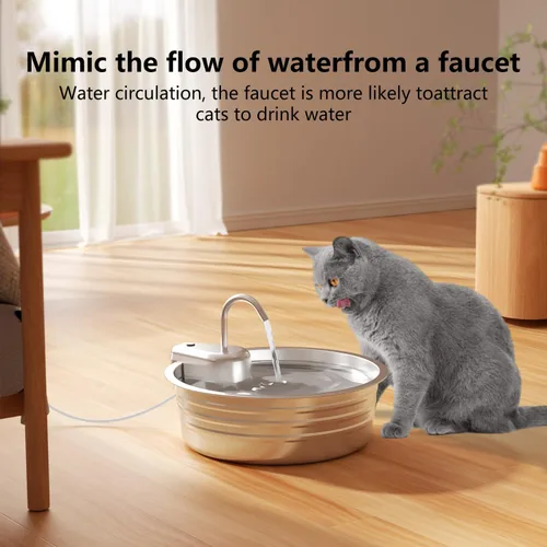 Miniatura 3 de Fuente de agua para gatos de acero inoxidable, fuente de agua para mascotas de gran capacidad de 135 onzas / 4 litros para gatos en interiores